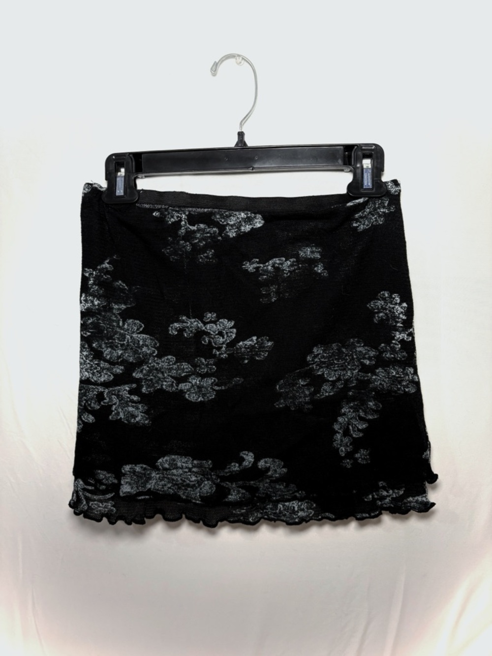 Free People Black Mini Skirt with Gray Floral Print